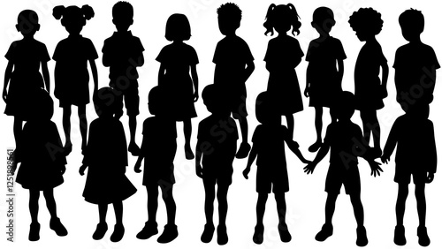 Children kids silhouette set, vector silhouette of children