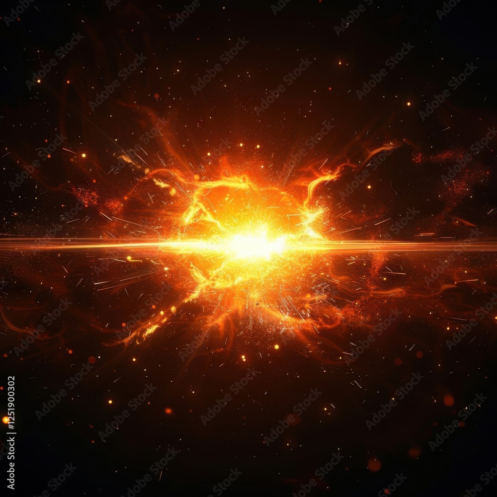 Obraz premium Explosive Burst of Energy in Deep Space with Fiery Particles