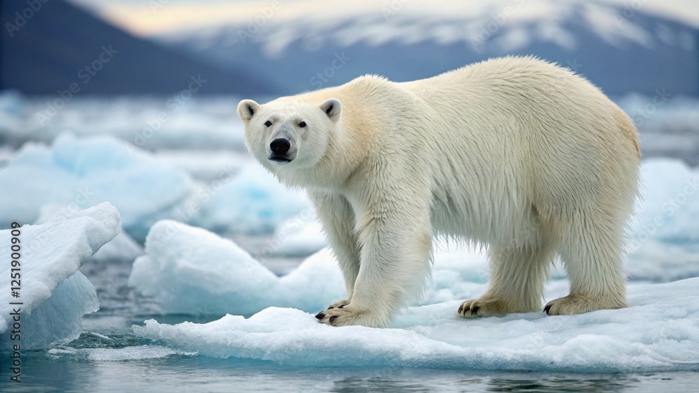 A mesmerizing photograph of a Polar Bear standing on a floating ice sheet in the Arctic AI Generative A mesmerizing photograph of a Polar Bear standing on a floating ice sheet in the Arctic AI Generative