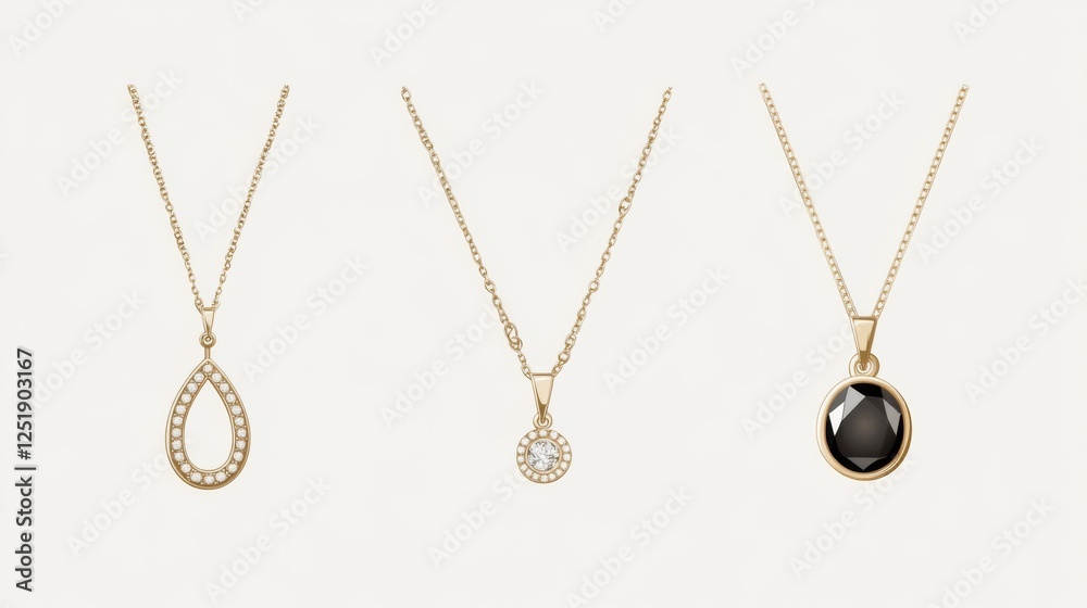 Fototapeta premium Elegant gold necklaces with gemstones