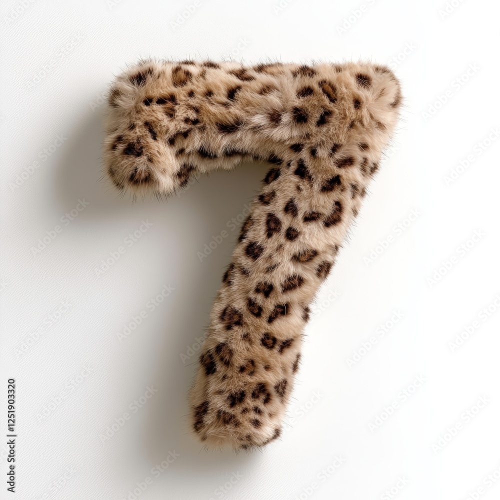Leopard fur letter seven displayed on a white background showcasing a unique and stylish design perfect for decor or signage