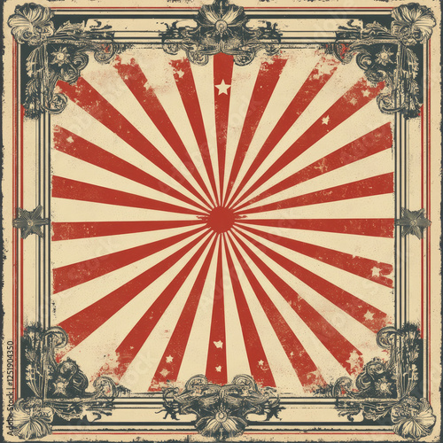Vintage circus-style sunburst frame with distressed texture and ornate border