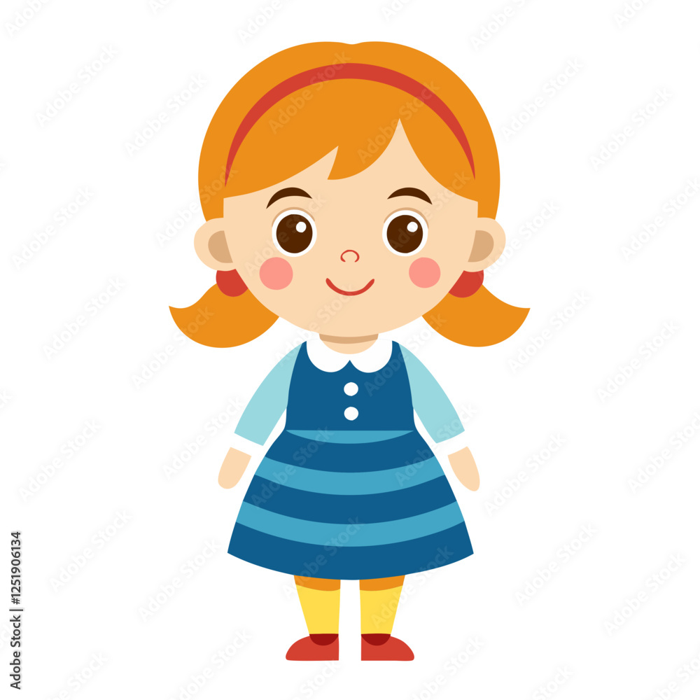 This cheerful doll toy features a happy girl with an adorable smile dressed in a blue dress. Her bright hair and joyful expression evoke a sense of fun, perfect for kids at playtime This cheerful doll toy features a happy girl with an adorable smile dressed in a blue dress. Her bright hair and joyful expression evoke a sense of fun, perfect for kids at playtime