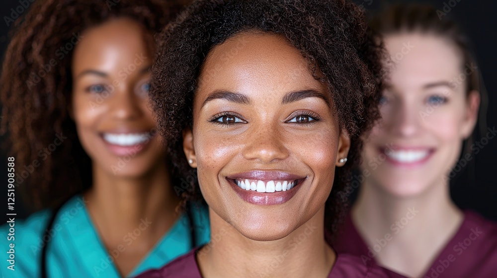 Diverse nurses smiling, teamwork, healthcare, studio Diverse nurses smiling, teamwork, healthcare, studio