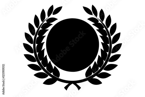 Set black silhouette circular laurel foliate, wheat and oak wreaths depicting an award, achievement, heraldry, nobility on white background