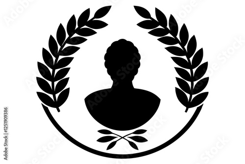 Set black silhouette circular laurel foliate, wheat and oak wreaths depicting an award, achievement, heraldry, nobility on white background