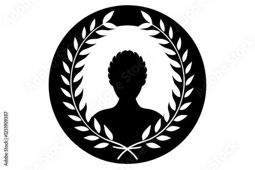 Set black silhouette circular laurel foliate, wheat and oak wreaths depicting an award, achievement, heraldry, nobility on white background