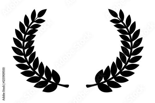 Set black silhouette circular laurel foliate, wheat and oak wreaths depicting an award, achievement, heraldry, nobility on white background