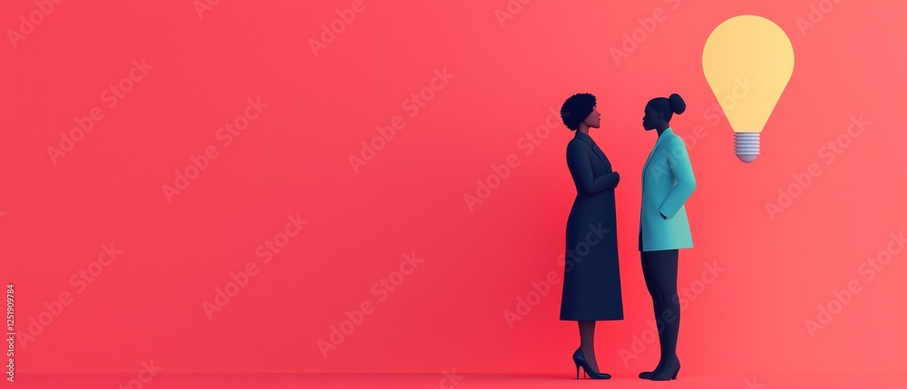 Inspiring conversation between two women creative space digital illustration bright atmosphere side view empowerment Inspiring conversation between two women creative space digital illustration bright atmosphere side view empowerment