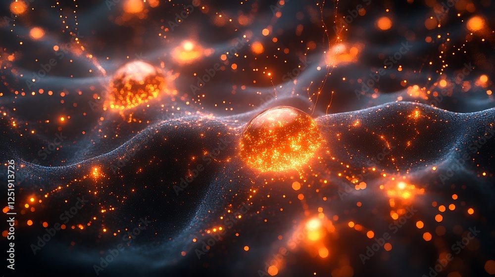 Obraz premium Digital-inspired concept of micro-scale life communicating in a vast organic network