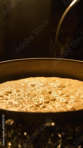 Homemade carrot pie baked in oven. Time-lapse of cooking pie in oven. Delicious food. Vertical video. Homemade bakery concept. Close-up view in 4k, UHD