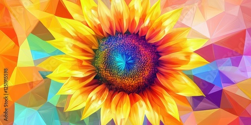 Vibrant geometric sunflower bloom radiates with an artistic colorful design photo