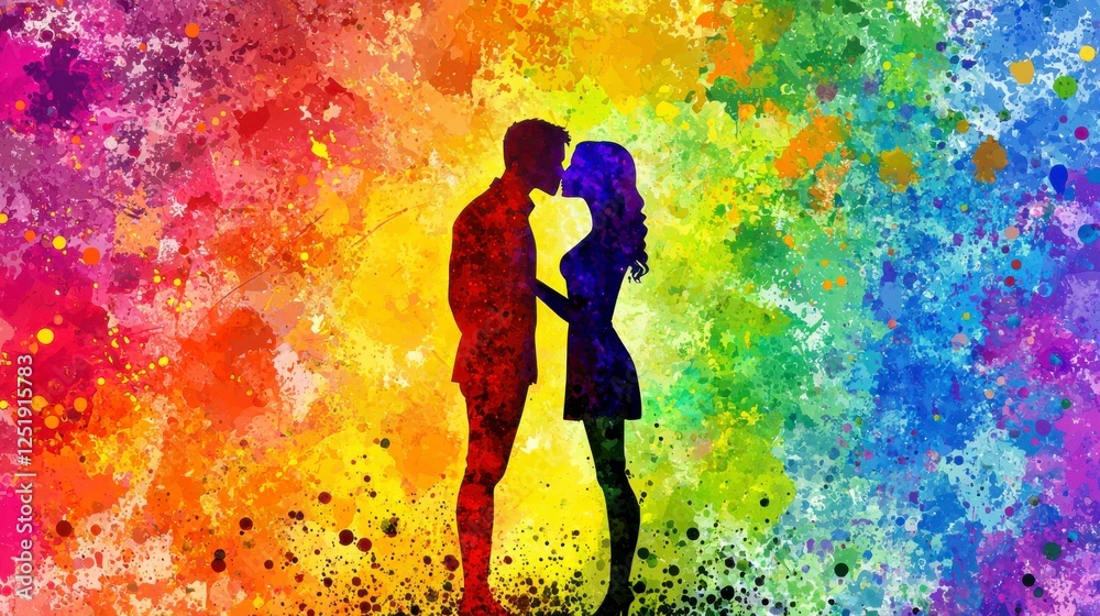 Colorful Abstract Painting Of Couple Kissing Colorful Abstract Painting Of Couple Kissing