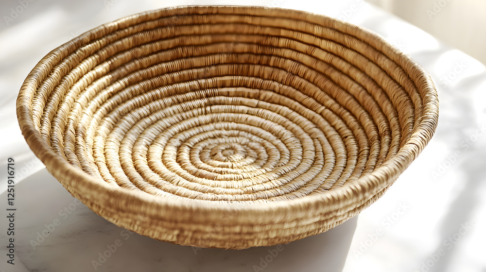 Fototapeta premium Woven Basket Close Up on Marble Surface for Rustic Home Decor