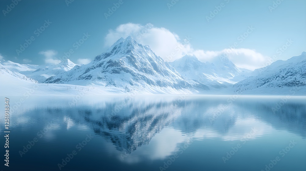 Obraz premium Snow-Capped Mountains Reflecting in Alpine Lakes, Perfect for Winter Exploration – Generative AI