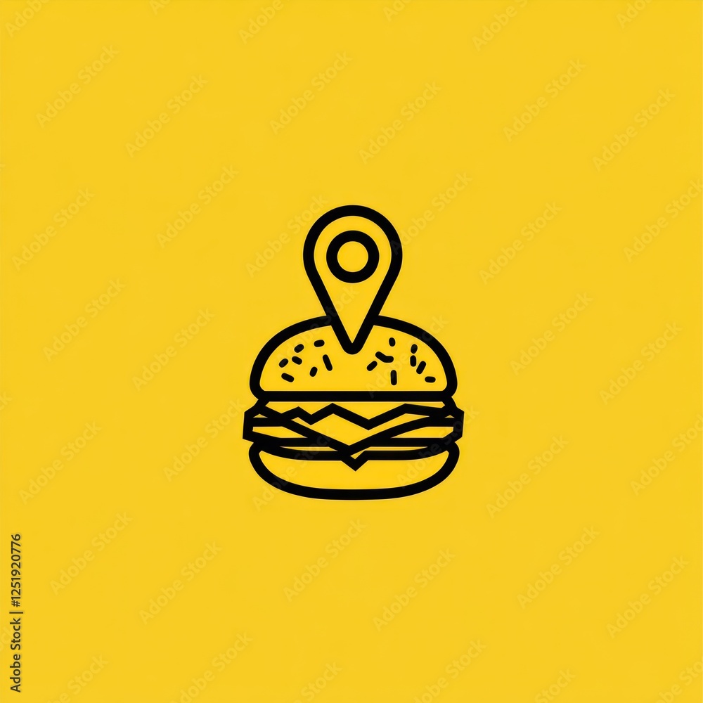 Simple line art burger with location pin Simple line art burger with location pin