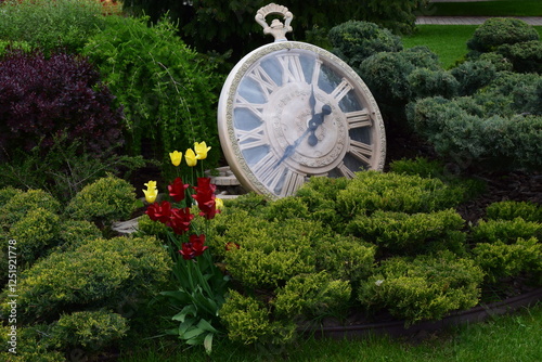 A large decorative pocket watch resting among bushes. Timeless Pocket Watch in Enchanted Garden