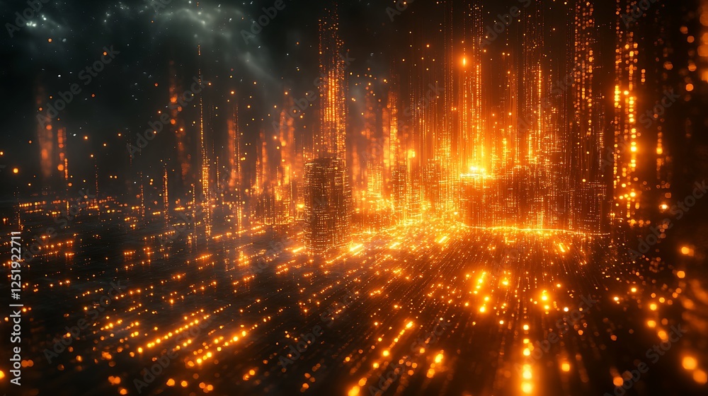 Futuristic microscopic city of data illuminated by electric swirls and complexity Futuristic microscopic city of data illuminated by electric swirls and complexity