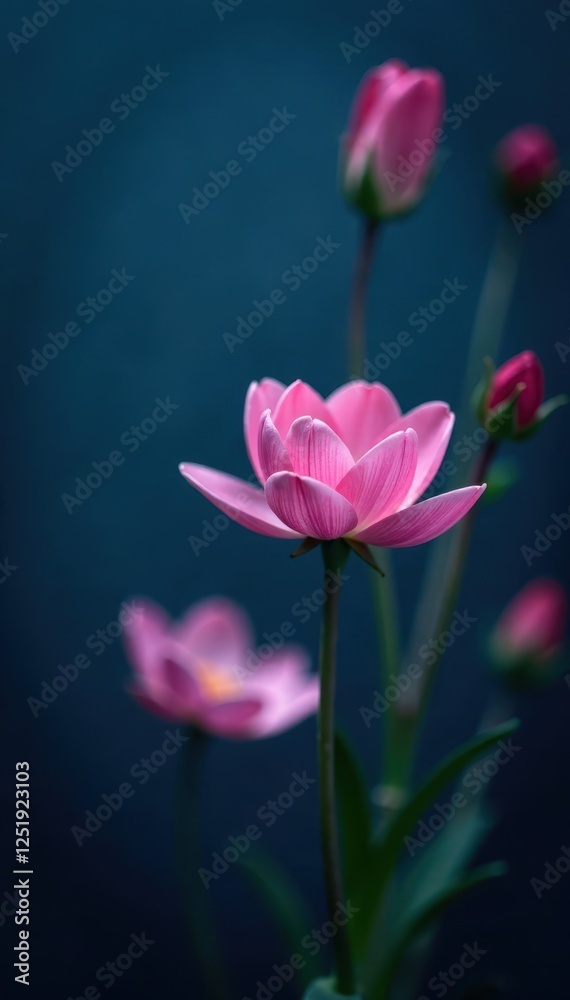 Dark blue background with isolated flowers in focus, abstract, selective focus Dark blue background with isolated flowers in focus, abstract, selective focus