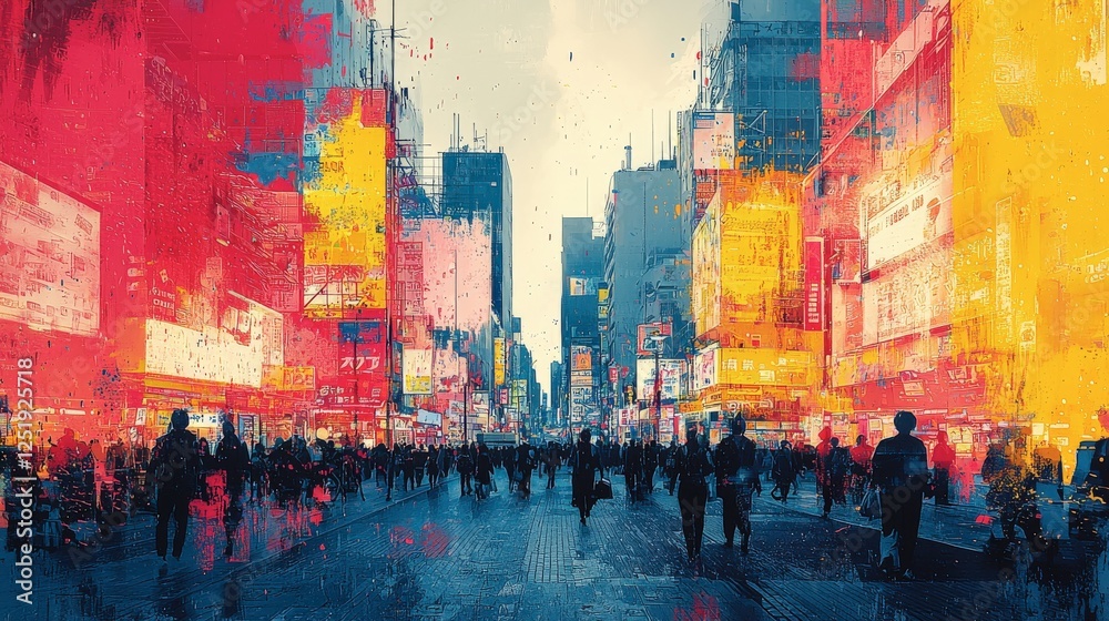 Fototapeta premium A Dynamic City Street at Night: A Vibrant Artistic Impression