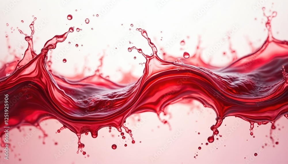 Fototapeta premium Horizontal splash of red wine or juice against transparent backdrop. Modern, realistic liquid waves of flowing clear fruit drink. Great design element for summer, food or tropical concepts.