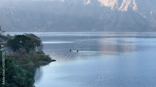 Cinematic drone shots of Lake Ayarza, Guatemala – Morning mist, mountain landscapes, and jet ski action