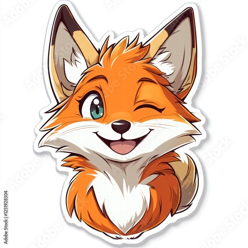 Cute Cartoon Fox Head Sticker Design photo