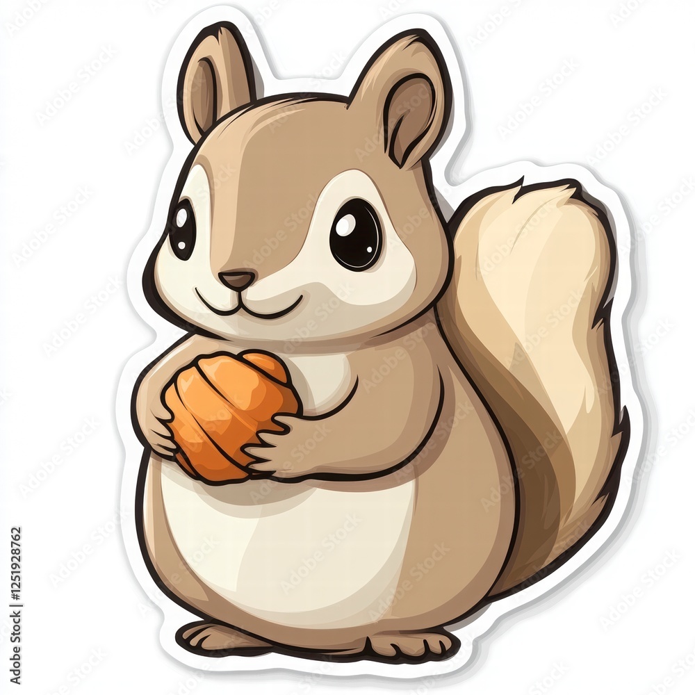 Cute Cartoon Squirrel Holding Orange Nut Cute Cartoon Squirrel Holding Orange Nut