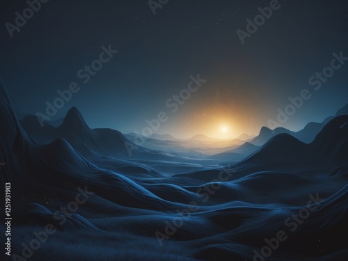 Abstract Dark Landscape with Smooth Gradient and Spotlight in Night Scene