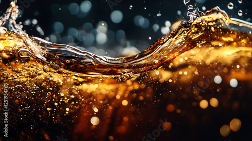 A close-up shot captures a cola drink being poured against a dark backdrop.