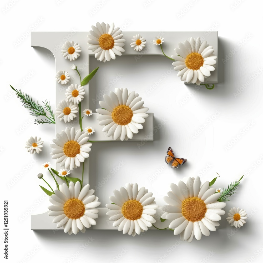 Obraz premium illustration of letter E adorned with vibrant flowers representing the essence of spring in a fresh and lively design
