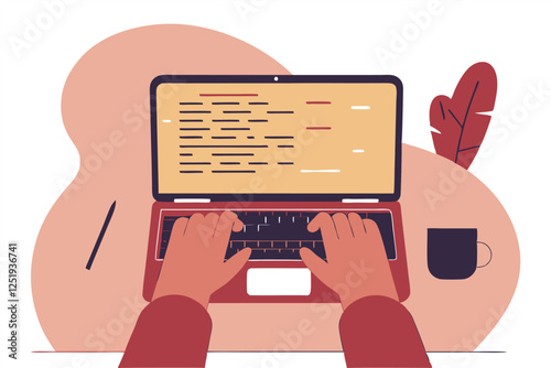 Programmer writes code on a laptop. Software development. Vector illustration