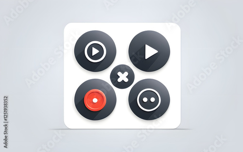 Interactive design icon with buttons and hover effects