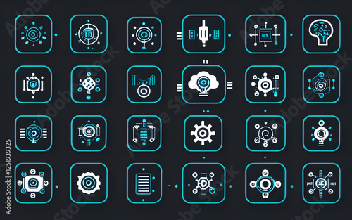 Vector icons of artificial intelligence, automation, and data processing
