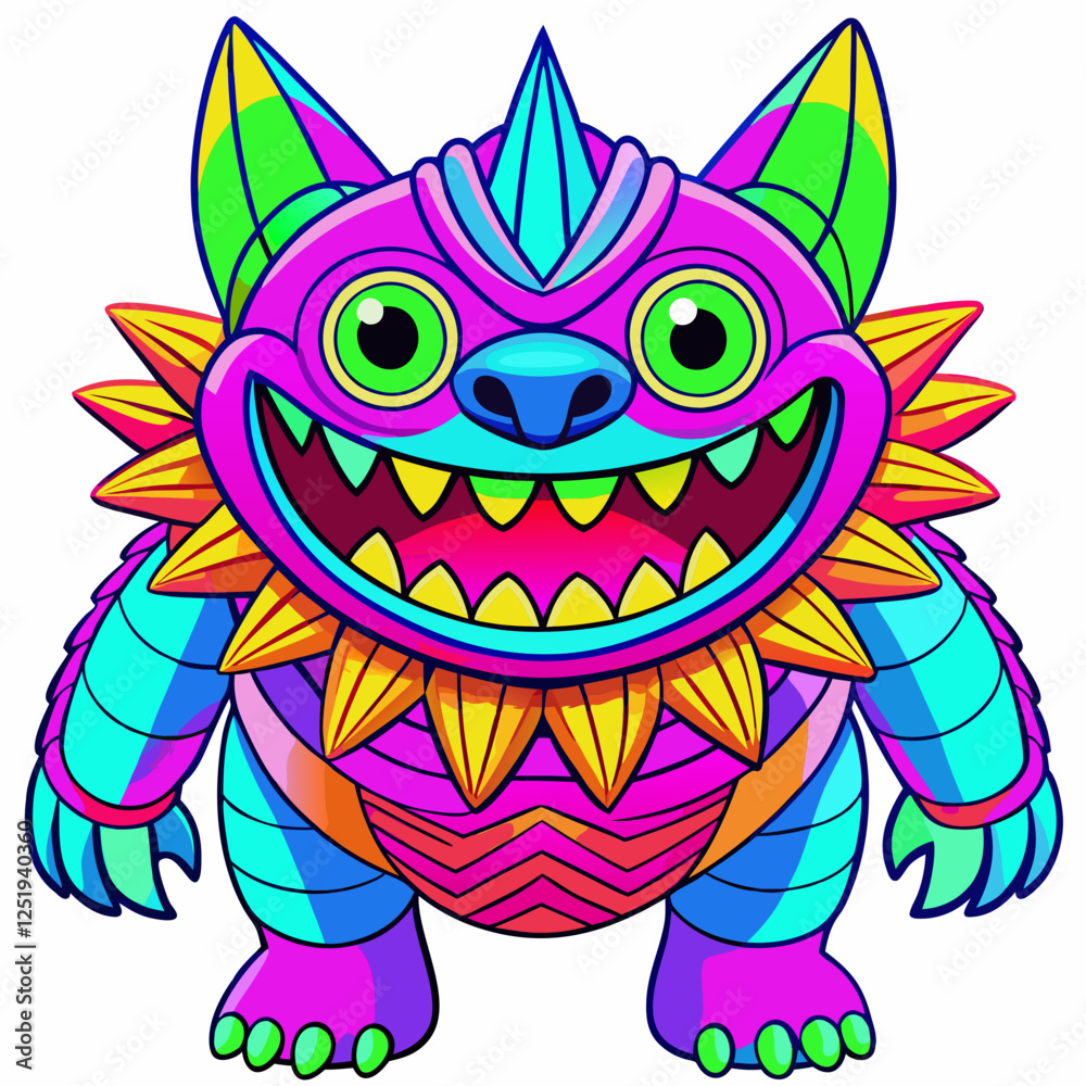 Fototapeta premium monster in neon colors isolated vector graphic on white background as print template