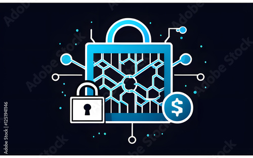 Secure transaction icon with blockchain and lock photo