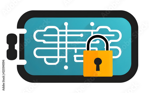 Secure transaction icon with blockchain and lock