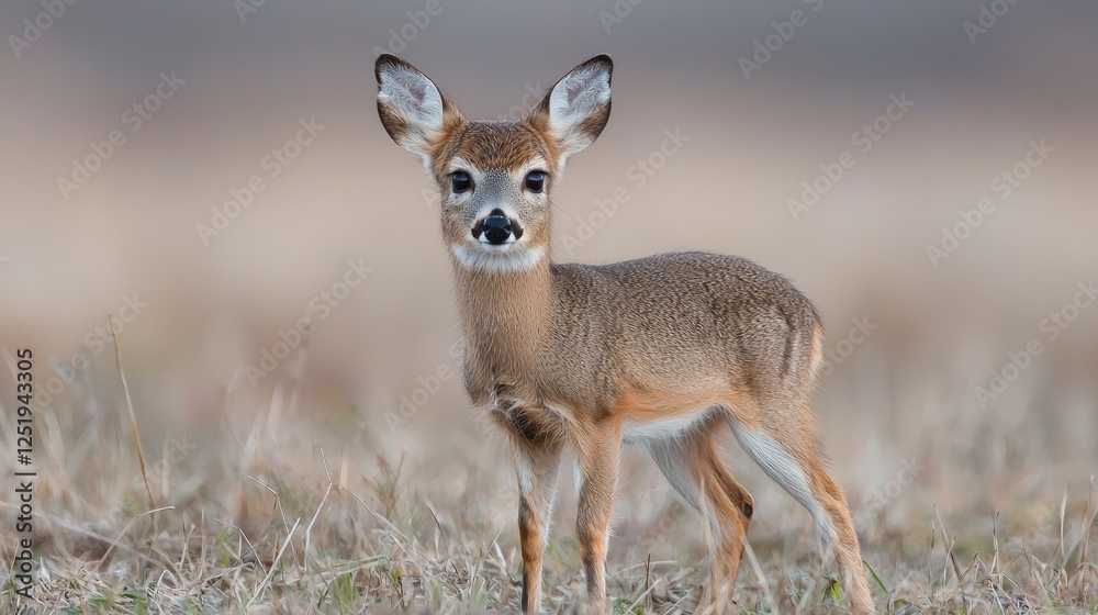 Young deer in a field, tranquil scene, ideal for nature themes, wildlife conservation Young deer in a field, tranquil scene, ideal for nature themes, wildlife conservation