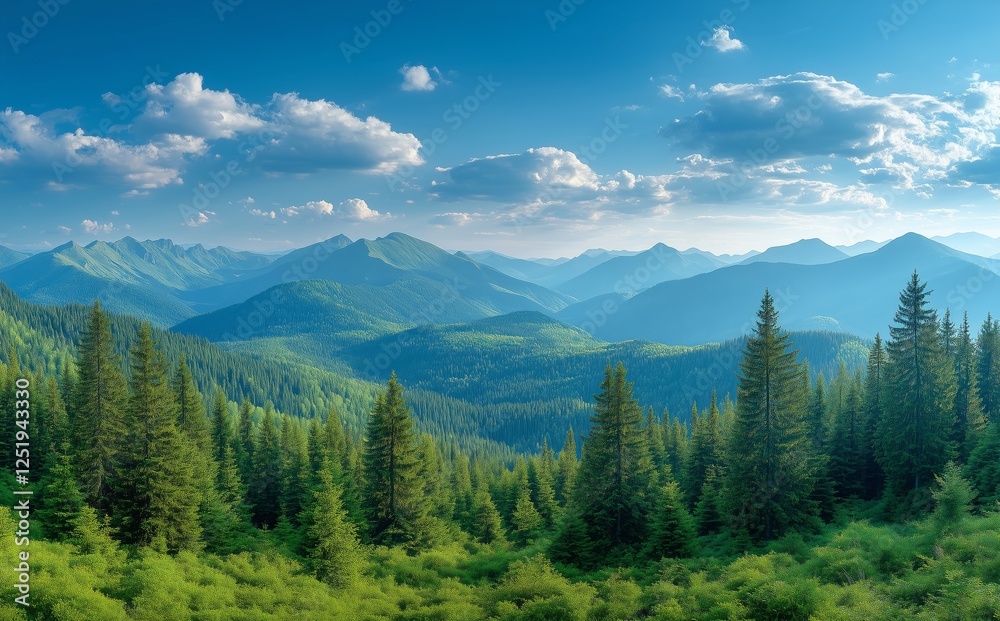Lush green mountains under a clear blue sky in a serene natural landscape Lush green mountains under a clear blue sky in a serene natural landscape