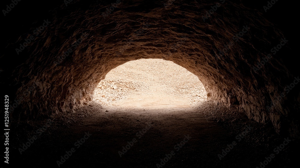 Obraz premium Desert cave tunnel exit, light at end