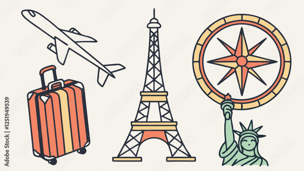 Fototapeta premium Travel and Adventure Illustrative Icons