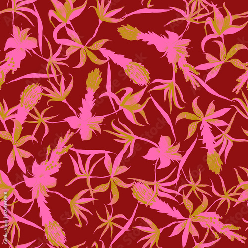 Tropical pattern, floral, leaves. Digital print in Repeat (rapport), Resolution 300 DPI, ideal for fashion, decoration and stationery.