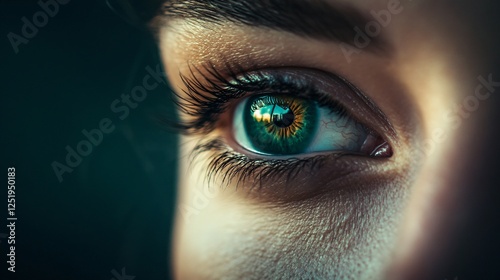 A captivating close-up image of a human eye, showcasing striking colors and intricate details, conveying depth, emotion, and the beauty of human expression in photography. photo