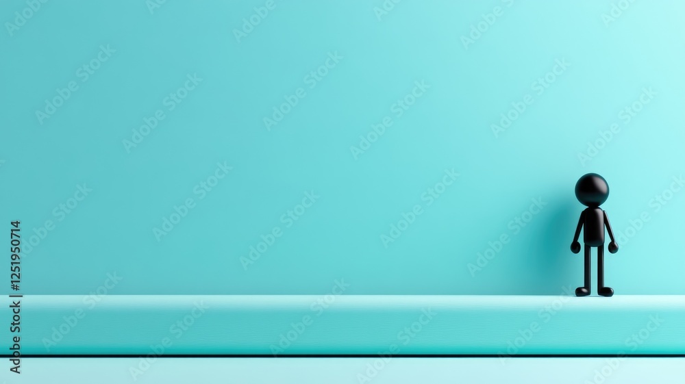 Obraz premium Minimalistic artwork featuring black figurine against blue wall