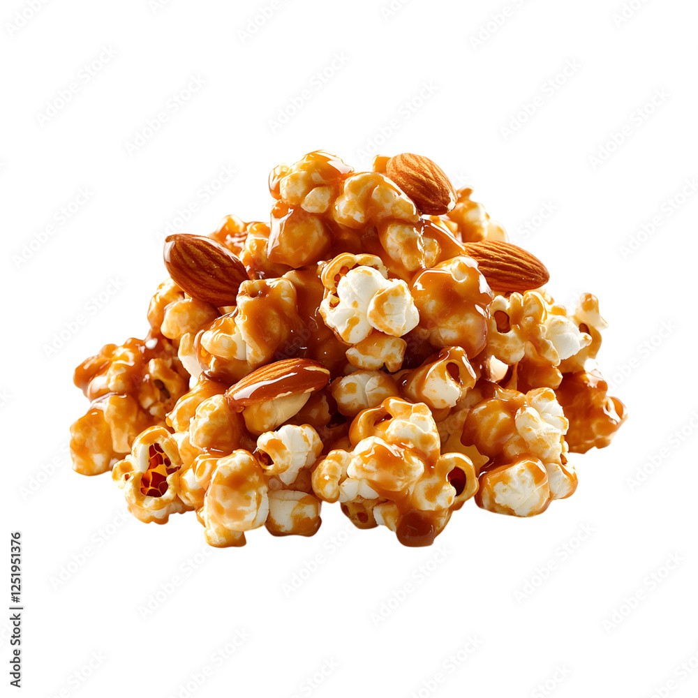 Caramel Popcorn with Almonds Pile Isolated on Transparent Background Caramel Popcorn with Almonds Pile Isolated on Transparent Background