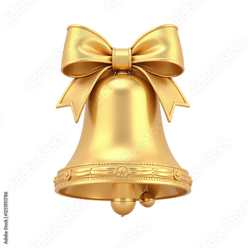 A golden bell with a large golden bow, isolated on a cut out background.