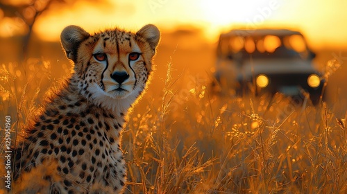 Cheetah at Sunset on the African Savanna: A Moment of Wildlife Encounter