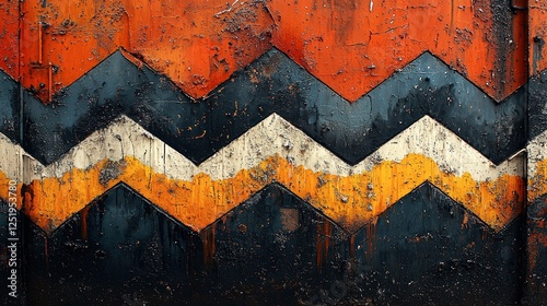 Distressed Chevron Pattern Texture Background in Orange, Black, and White