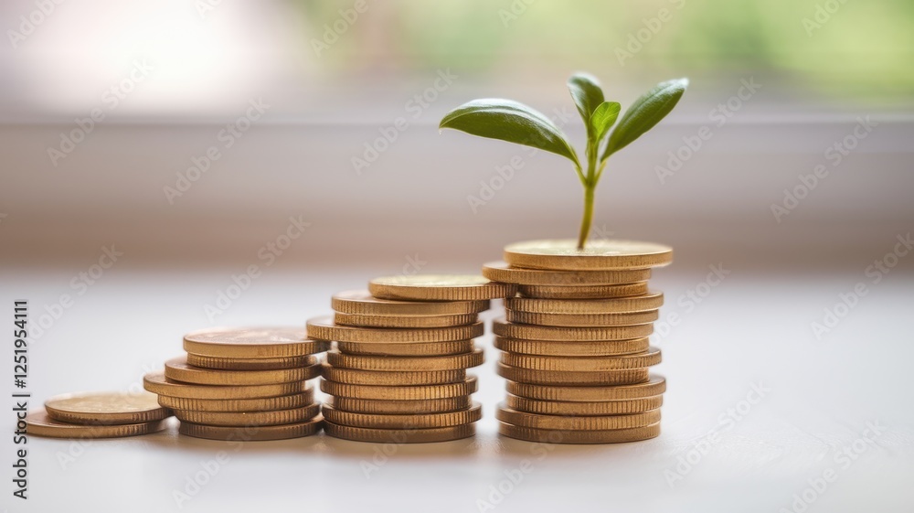 Financial Growth: A Plant Sprouting from Stacks of Coins Symbolizing Investment and Wealth Accumulation Financial Growth: A Plant Sprouting from Stacks of Coins Symbolizing Investment and Wealth Accumulation