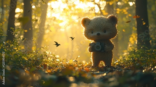 Enchanted Autumn Forest: A Teddy Bear's Sunrise Adventure